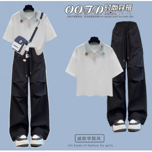 款百搭宽松学院风POLO领短袖T恤