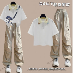 款百搭宽松学院风POLO领短袖T恤