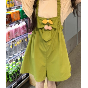 新款韩版小清新甜美减龄花朵背带裤+短袖上衣套装